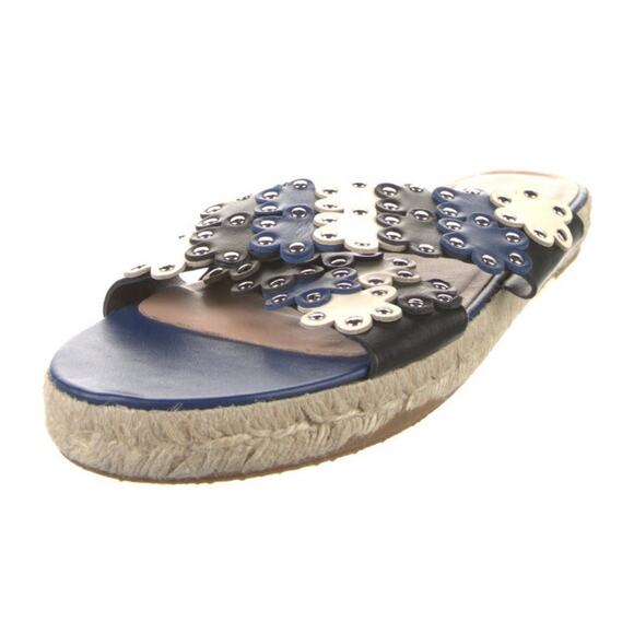 Red Valentino Floral Studded Espadrille Sandal Slide Slip On Blue White Sz EU 41 - Picture 3 of 5